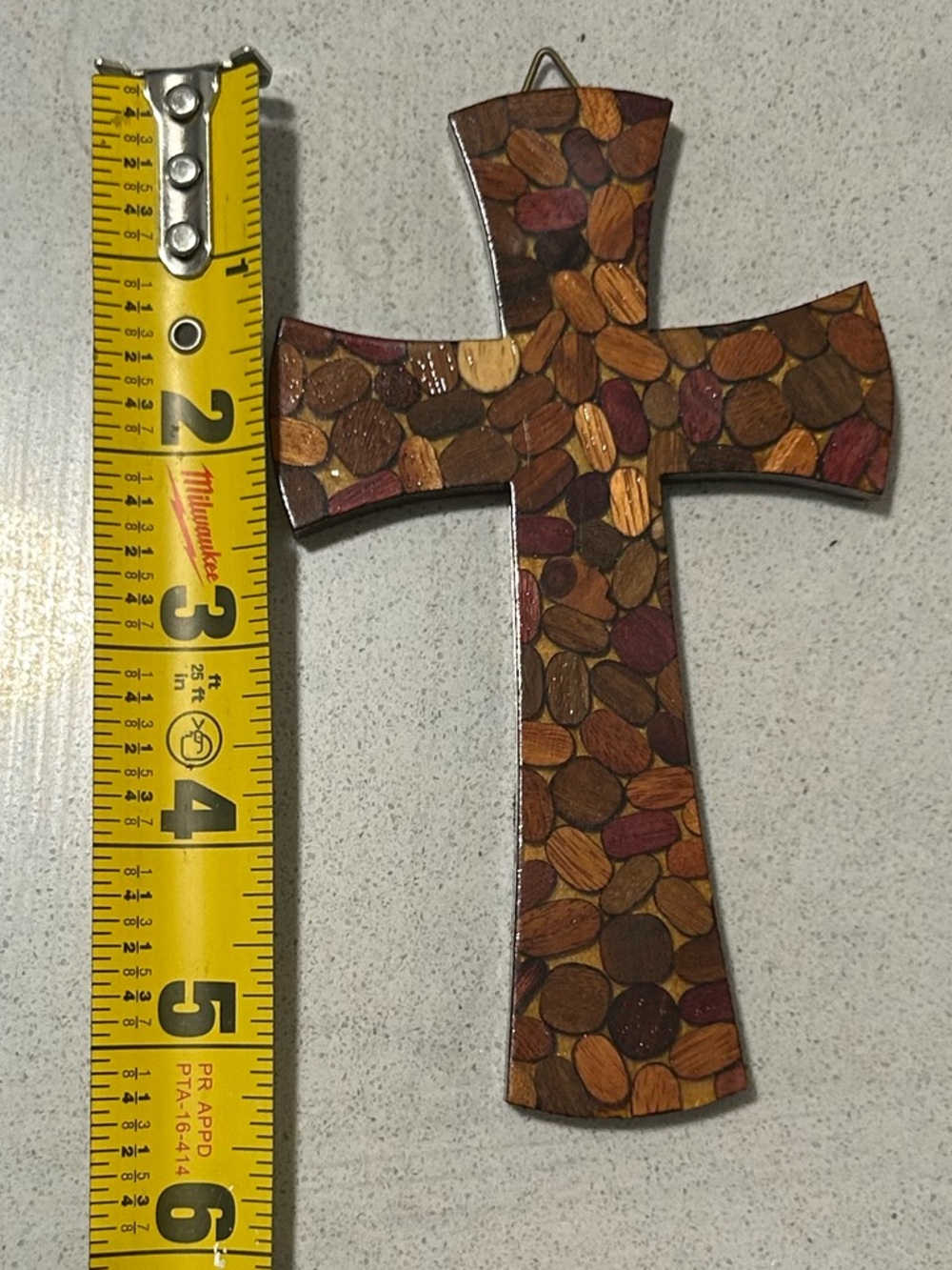 Handmade Multicolored Wood Mosaic Cross